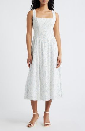 Lulus Becca Ditsy Floral Swiss Dot A-Line Midi Dress in Mint/Blue Multi at Nordstrom, Size X-Small