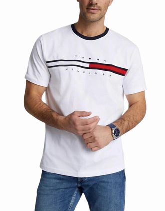 Tommy Hilfiger Mens Tommy Hilfiger Mens T Shirts Crew Neck Signature Stripe - White - Size: 42