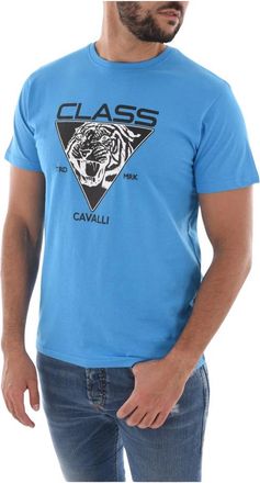 Cavalli T-Shirt Logo Print - Heren - T-shirts - Blauw - M - Katoen - Tops