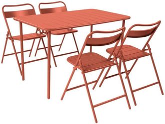 Sweeek Metal garden table 120 cm + 4 chairs, terracotta - Amelia