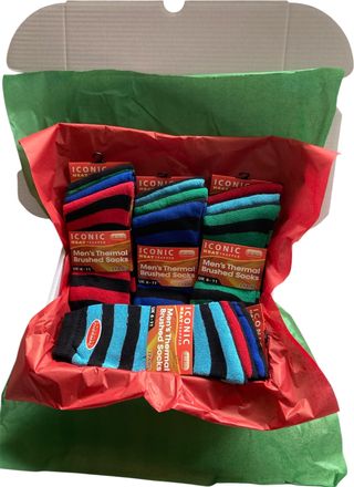 Generic ICONIC Mens Thermal Brushed Socks Gift Box, 12 Pairs, UK Size 6-11, Multicoloured Stripes, Perfect for Birthday and Christmas