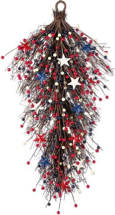 Glitzhome 28H Patriotic Americana Stars & Berry Swag in Blue at Nordstrom, Size Medium