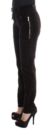 Ermanno Scervino Womens Brown Cotton Velvet Zippers Slim Fit Pants