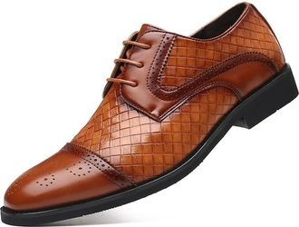 Generic Shoes Dress Oxford for Men Lace Up Brogue Embossed Checkered Round Toe Microfiber Rubber Sole Block Heel Non Slip Prom(Yellowish Brown,10.5 UK)