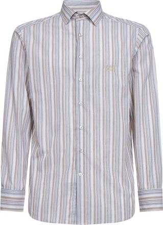 Etro Casual Shirts, male, White, M, Striped Cotton Shirt with Pegaso Embroidery