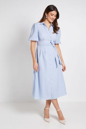 Wallis Womens Textured Organza Puff Sleeve Shirt Dress - Blue - Size 20 UK
