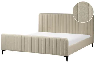 Beliani Beliani - Letto Matrimoniale In Boucl&eacute; Eu Con Testiera Imbottita 180 X 200 Cm Gambe In Metallo Base A Doghe Beige Lunan