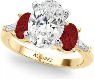 Allurez Oval Lab Grown Diamond & Garnet Engagement Ring 14K Yellow Gold (4.18ct)
