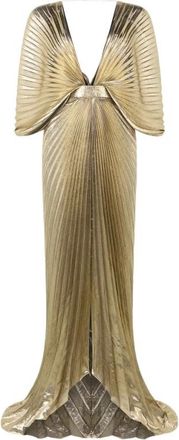 Roberto Cavalli Lam&egrave; Maxi Jurk - Dames - Avondkleed - Geel - XS - Polyester - Kleedjes