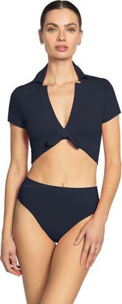 Robin Piccone Ava T-Shirt Bikini Top Womens Navy Tie Front Swimwear GBO2753