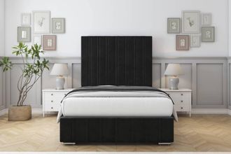 Sloomy Langston Plush Deep-Sided Bed Frame With 50 Upholstered Headboard in Black | Size: Single