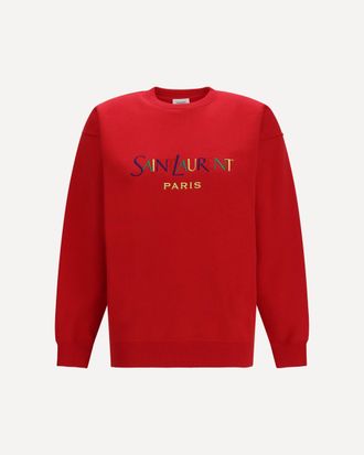 Saint Laurent Felpa girocollo in cotone con ricamo Saint Laurent Paris Woman M
