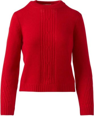 Kinross Cashmere Womens Placed Cable Crew Neckk Sweater In Crimson