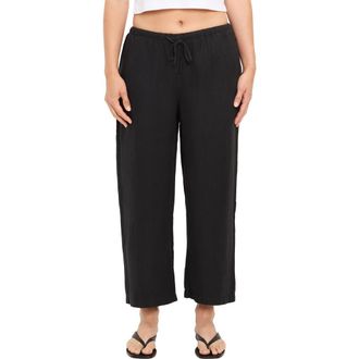 Michael Stars Tali Linen Blend Wide Leg Drawstring Pants in Black at Nordstrom, Size X-Small