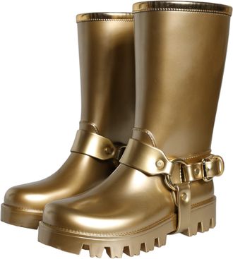 Dolce & Gabbana Womens Metallic Gold Rubber Pvc Rain Boots Shoes Pu Polyester