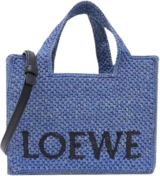 Loewe Pre-owned Font Tote Small Raffia Tote Bag - Dames - Vintage Shopper - Blauw - ONE Size - Vintage