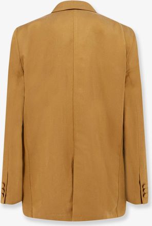 Alysi Womens Blazer Double-Breasted Lyocell-Linen Yellow Blazers Jacket