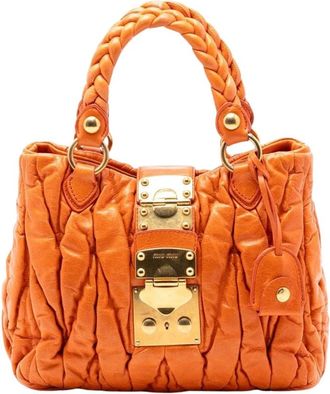 Miu Miu Pre-owned Handbags, female, Orange, Size: ONE SIZE Pre-owned Vintage Quilted Leather Satchel Bag