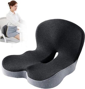 No Brand Coj&iacute;n De Respaldo En Forma De L Para Silla De Oficina, De Espuma Viscoel&aacute;stica, Soporte Lumbar Para La Zona Del Coxis, Ergon&oacute;mico, Color Negro Y Gris