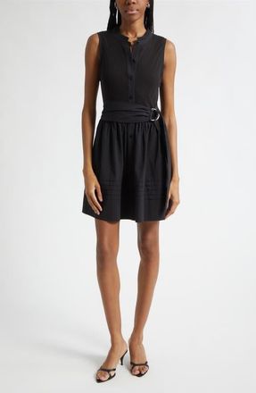 Ramy Brook Orla Belted Sleeveless Mixed Media Minidress in Black at Nordstrom, Size Xx-Large