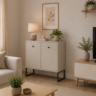 Dmora Aparador Leraresi, Alacena 2 Estantes, 2 Puertas, 4 Compartimentos, 77x33x82h Cm Beige Cashmere