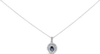 House of Brilliance 14K White Gold Oval Blue Sapphire and 3/4 Cttw Diamond Halo Pendant Necklace at Nordstrom