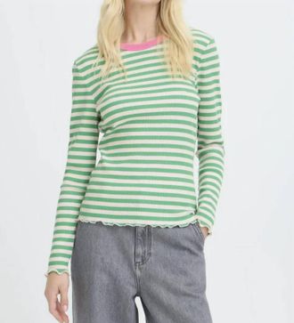 Ichi Stripe Rib Tee In Green