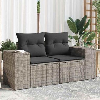 vidaXL Sof&aacute; De Jard&iacute;n Con Cojines 2 Plazas Rat&aacute;n Sint&eacute;tico Gris Vidaxl