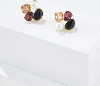 Talbots RSVP Gem Stud Earrings - Rich Burgundy/Gold - 001 Talbots