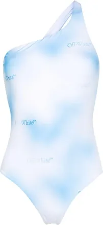 Off-white logo-print ombr&eacute; swimsuit - women - Spandex/Elastane/Polyester - 42 - Blue