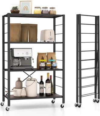 Costway Estantería Plegable de Almacenaje de 4 Niveles, Estante Industral con Ruedas Bloqueables,76 x 36 x 122 cm, Unidad de Almacenamiento para Garaje