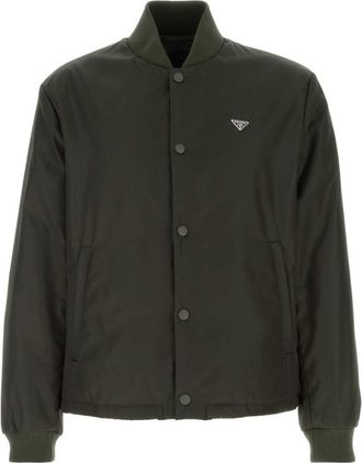 Prada Dark Green Logo Bomber Jacket
