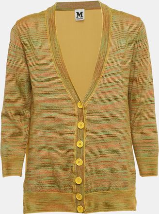 M Missoni Yellow Stripe Knit And Silk Buttoned Cardigan