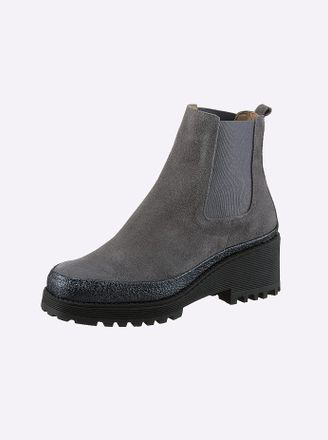Heine Stiefelette HEINE, Damen, Gr. 35, blau (grau, bleu, metallic), Glattleder, Leder, Rindsleder, Veloursleder, Schuhe Stiefelette