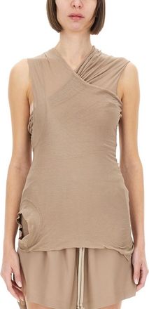 Rick Owens Beige Solid V Neck Top
