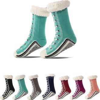 Generic Ultra-thick Cashmere Slipper Home Socks, Non Slip Fluffy Comfy Warm Winter Slipper Socks, Shimmery Christmas Socks(Blue)