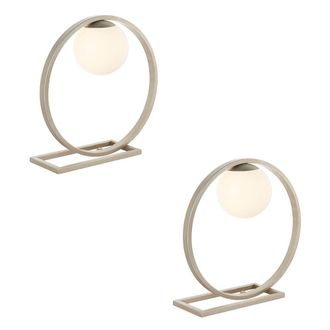 Loops 2 PACK Brushed Silver Table Lamp - Gloss Opal Glass Shade - Circular Hoop Design in Metallics