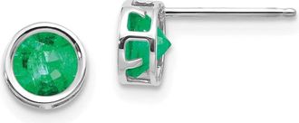 Diamond2Deal 14k White Gold 5mm Bezel Emerald Stud Earrings