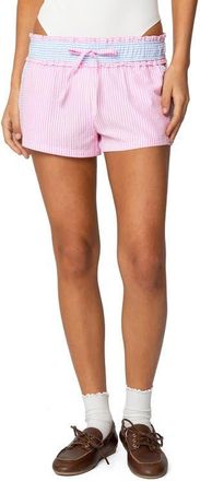 Edikted Baylee Stripe Seersucker Shorts in Light-Pink at Nordstrom, Size X-Small