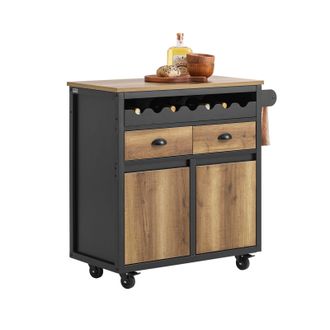SoBuy Carrito Auxiliar De Cocina Con 2 Cajones Y 2 Puertas Carro Multiusos De Servicio Comedor Con 4 Ruedas 1 Toallero Y 1 Soporte Para Botella Industrial 8