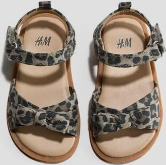 H&M Appliqu&eacute;d Strappy Sandals in Beige/leopard Print at Nordstrom, Size 5.5