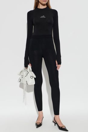 Balenciaga Logo Leggings, Womens, Black