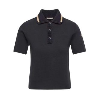 Moncler Knitted Polo Shirt - female - Moncler - Polo Shirts - Blue - L - Tops