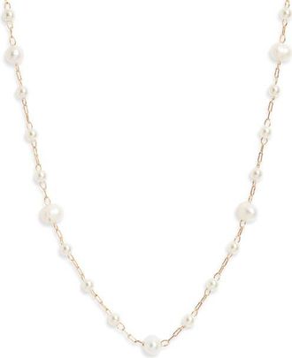 Nordstrom Freshwater Pearl Station Chain Necklace in White- Gold at Nordstrom