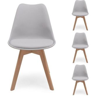 OEM Juego De 4 Sillas De Comedor Day Asiento Polipropileno Y Patas De Madera De Haya Gris Claro 66010 - Gris Claro 66010