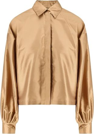 Max Mara Zijden Blouse - Dames - Overhemden - Bruin - M - Overhemden