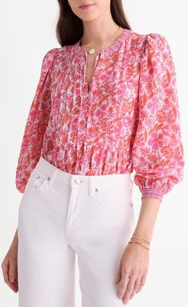Vineyard Vines Nora Pintuck Peplum Top in Block Print Toucan at Nordstrom, Size Large