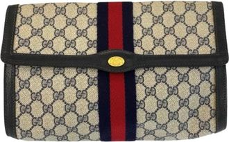 Gucci Pre-owned GG Supreme Leren Clutch tas - Dames - Vintage Clutch - Beige - ONE Size - Leer - Vintage