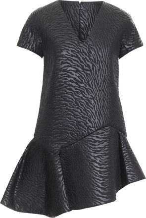 Msgm black tiger stripe neoprene asymmetric flounce mini dress IT42 M