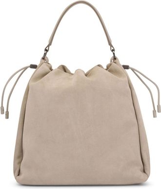 Brunello Cucinelli monili drawstring shoulder bag - women - Suede/Leather/Leather - OS - Neutrals